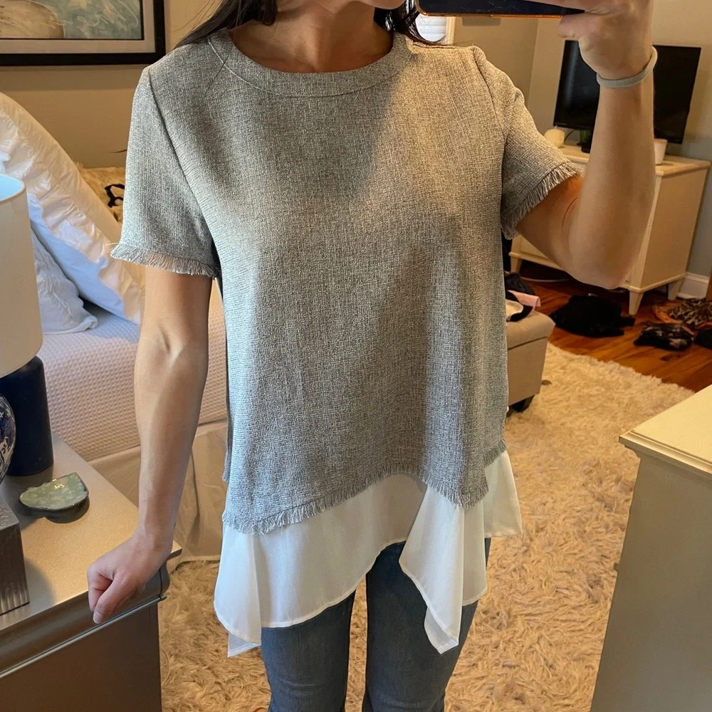 Doe & Rae Grey Short Sleeve Layered Top - Picture 3 of 6